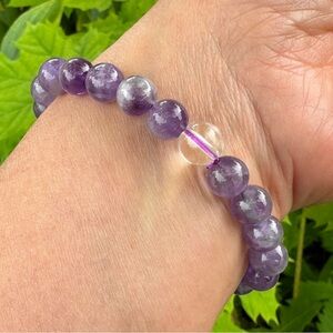 Natural Amethyst Beads Stretch Bracelet Gemstone Crystal Energy and Protection
